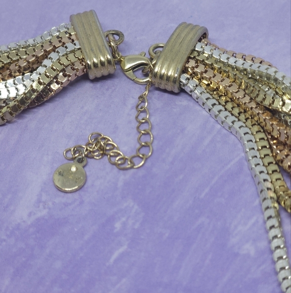 Vintage Alfani Box Chain Necklace Multi Chain Triple Metal Tone - Picture 4 of 8